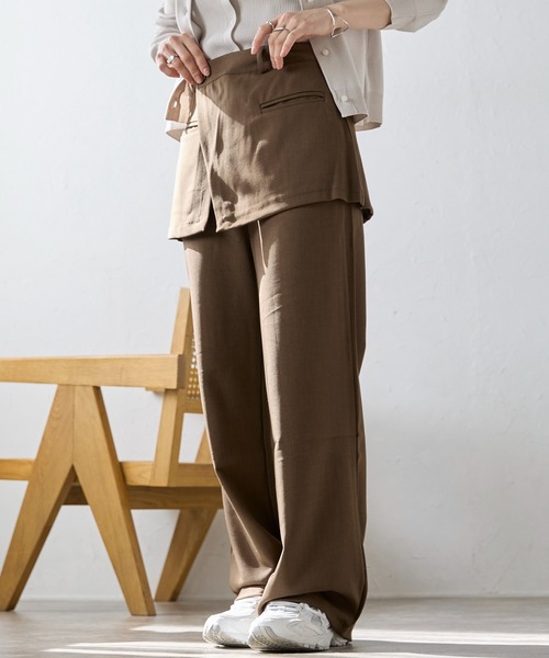 00's vintage ベージュ レースアップ　ギミックパンツ レースアップデザイン麻調ワイドパンツ