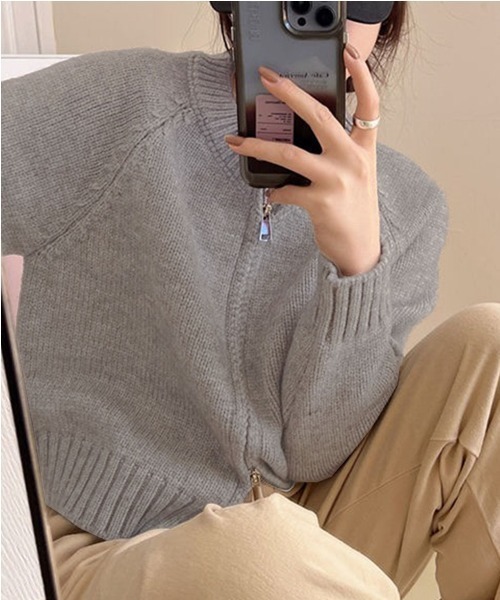 Jayro（ジャイロ）の「ダブルファスナーニットカーディガン（カーディガン/ボレロ・レディース・ブラック/ブルー/グレー/ホワイト/グリーン・FREE）」の4枚目の写真