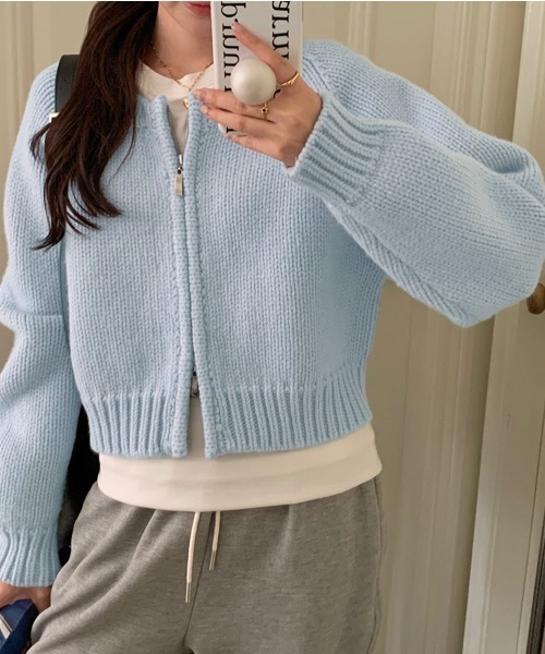 Jayro（ジャイロ）の「ダブルファスナーニットカーディガン（カーディガン/ボレロ・レディース・ブラック/ブルー/グレー/ホワイト/グリーン・FREE）」の5枚目の写真