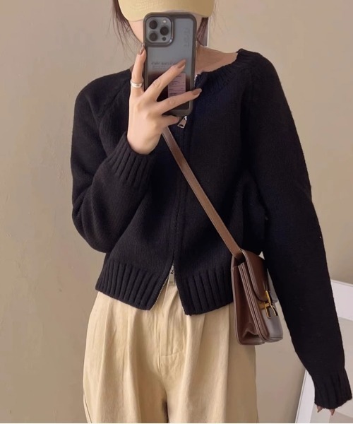 Jayro（ジャイロ）の「ダブルファスナーニットカーディガン（カーディガン/ボレロ・レディース・ブラック/ブルー/グレー/ホワイト/グリーン・FREE）」の3枚目の写真