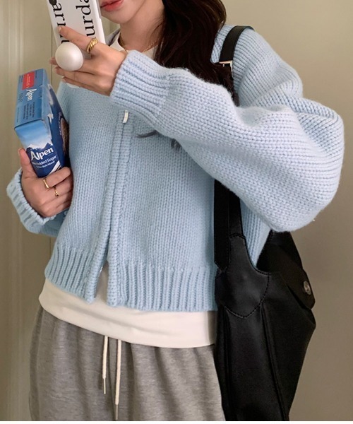 Jayro（ジャイロ）の「ダブルファスナーニットカーディガン（カーディガン/ボレロ・レディース・ブラック/ブルー/グレー/ホワイト/グリーン・FREE）」の12枚目の写真