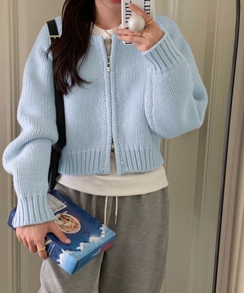 Jayro（ジャイロ）の「ダブルファスナーニットカーディガン（カーディガン/ボレロ・レディース・ブラック/ブルー/グレー/ホワイト/グリーン・FREE）」の13枚目の写真
