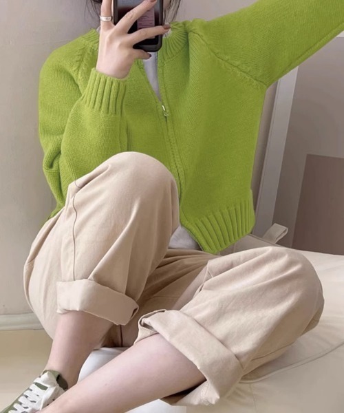 Jayro（ジャイロ）の「ダブルファスナーニットカーディガン（カーディガン/ボレロ・レディース・ブラック/ブルー/グレー/ホワイト/グリーン・FREE）」の15枚目の写真