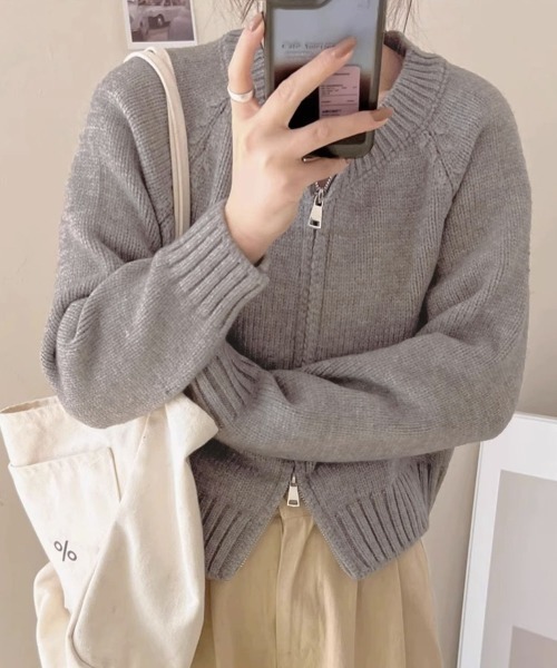 Jayro（ジャイロ）の「ダブルファスナーニットカーディガン（カーディガン/ボレロ・レディース・ブラック/ブルー/グレー/ホワイト/グリーン・FREE）」の18枚目の写真