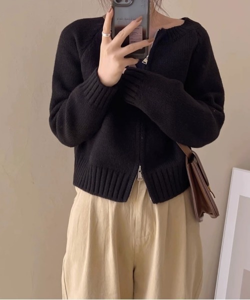 Jayro（ジャイロ）の「ダブルファスナーニットカーディガン（カーディガン/ボレロ・レディース・ブラック/ブルー/グレー/ホワイト/グリーン・FREE）」の8枚目の写真