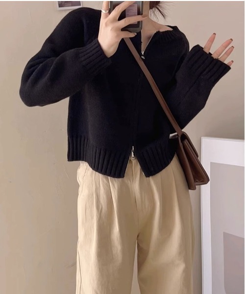 Jayro（ジャイロ）の「ダブルファスナーニットカーディガン（カーディガン/ボレロ・レディース・ブラック/ブルー/グレー/ホワイト/グリーン・FREE）」の10枚目の写真