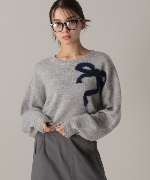 FOREVER 21（フォーエバー トゥエンティーワン）の「【2024FW】リボンジャガードニット（ニット/セーター・レディース・グレー/ピンク/ライトブルー/ブラック/レッド/ナチュラル・FREE）」の3枚目の写真