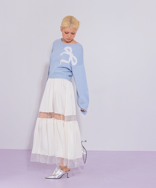 FOREVER 21（フォーエバー トゥエンティーワン）の「【2024FW】リボンジャガードニット（ニット/セーター・レディース・グレー/ピンク/ライトブルー/ブラック/レッド/ナチュラル・FREE）」の14枚目の写真