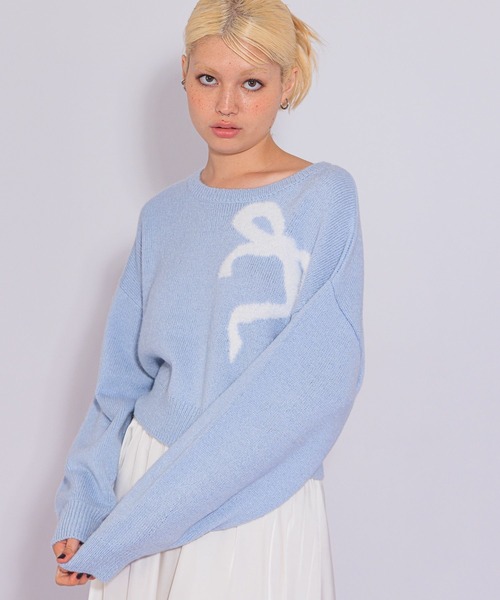 FOREVER 21（フォーエバー トゥエンティーワン）の「【2024FW】リボンジャガードニット（ニット/セーター・レディース・グレー/ピンク/ライトブルー/ブラック/レッド/ナチュラル・FREE）」の15枚目の写真