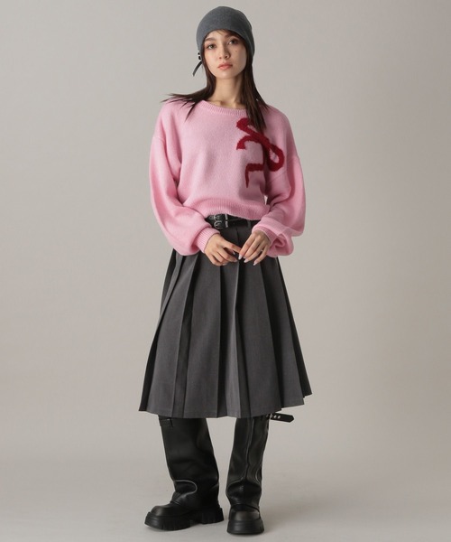 FOREVER 21（フォーエバー トゥエンティーワン）の「【2024FW】リボンジャガードニット（ニット/セーター・レディース・グレー/ピンク/ライトブルー/ブラック/レッド/ナチュラル・FREE）」の9枚目の写真