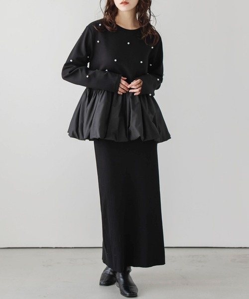 AMELY(エミリー)の「パールモチーフペプラムトップス(Tシャツ/カットソー・レディース・グレイッシュベージュ/ブラック/ホワイト・フリー)」の17枚目の写真