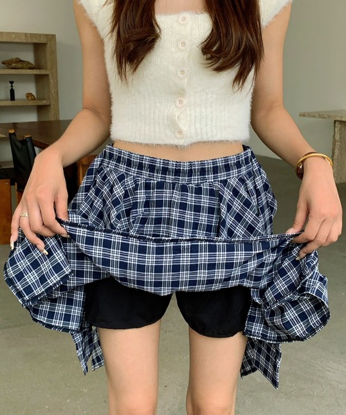 Grandeir(グランディール)の「アシンメトリーチェック柄フレアミニスカート(スカート・レディース・ネイビー/イエロー・MEDIUM)」の4枚目の写真