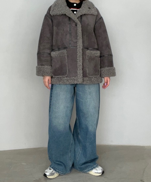 Fano Studios(ファノ ストゥディオズ)の「ワイドカラー ムートンジャケット FD24W360【Fano Studios】(ムートンコート・レディース・グレー系・L/M/S)」の17枚目の写真
