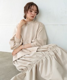【Sサイズあり】異素材ドッキングギャザーワンピース