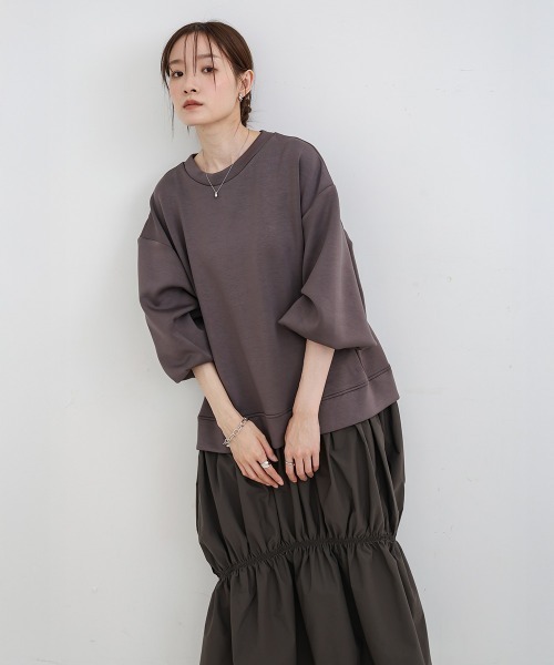 セール】【Sサイズあり】異素材ドッキングギャザーワンピース