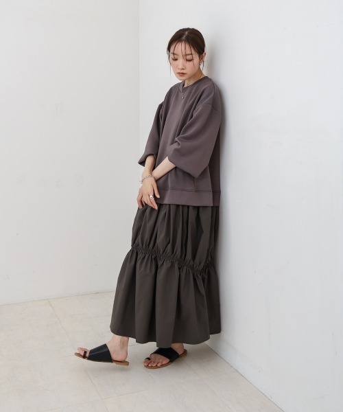 Bab(バブ)の「【Sサイズあり】異素材ドッキングギャザーワンピース(ワンピース・レディース・アイボリー/ベージュ/チャコールグレー・M/S)」の7枚目の写真