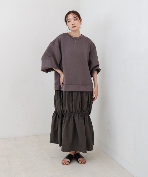 Bab(バブ)の「【Sサイズあり】異素材ドッキングギャザーワンピース(ワンピース・レディース・アイボリー/ベージュ/チャコールグレー・M/S)」の15枚目の写真
