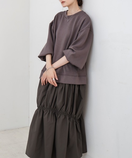 Bab(バブ)の「【Sサイズあり】異素材ドッキングギャザーワンピース(ワンピース・レディース・アイボリー/ベージュ/チャコールグレー・M/S)」の14枚目の写真