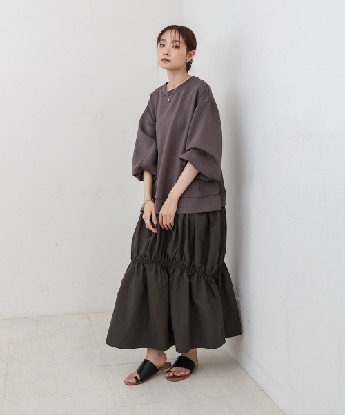 Bab(バブ)の「【Sサイズあり】異素材ドッキングギャザーワンピース(ワンピース・レディース・アイボリー/ベージュ/チャコールグレー・M/S)」の13枚目の写真