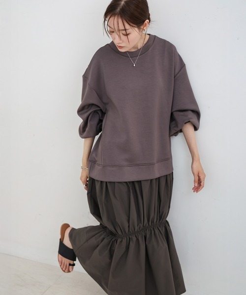 Bab(バブ)の「【Sサイズあり】異素材ドッキングギャザーワンピース(ワンピース・レディース・アイボリー/ベージュ/チャコールグレー・M/S)」の11枚目の写真