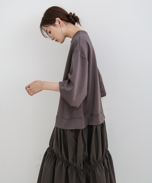 Bab(バブ)の「【Sサイズあり】異素材ドッキングギャザーワンピース(ワンピース・レディース・アイボリー/ベージュ/チャコールグレー・M/S)」の9枚目の写真