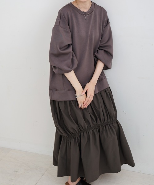 Bab(バブ)の「【Sサイズあり】異素材ドッキングギャザーワンピース(ワンピース・レディース・アイボリー/ベージュ/チャコールグレー・M/S)」の8枚目の写真