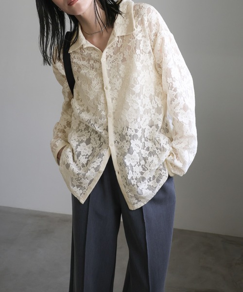 select MOCA(セレクトモカ)の「メッシュレースシャツ(シャツ/ブラウス・レディース・ブラック/アイボリー・FREE)」の2枚目の写真