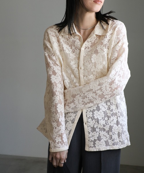 select MOCA(セレクトモカ)の「メッシュレースシャツ(シャツ/ブラウス・レディース・ブラック/アイボリー・FREE)」の5枚目の写真