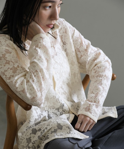 select MOCA(セレクトモカ)の「メッシュレースシャツ(シャツ/ブラウス・レディース・ブラック/アイボリー・FREE)」の6枚目の写真