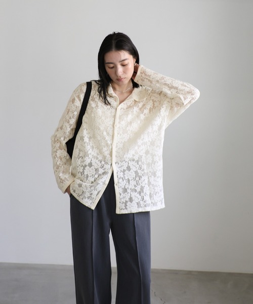 select MOCA(セレクトモカ)の「メッシュレースシャツ(シャツ/ブラウス・レディース・ブラック/アイボリー・FREE)」の9枚目の写真