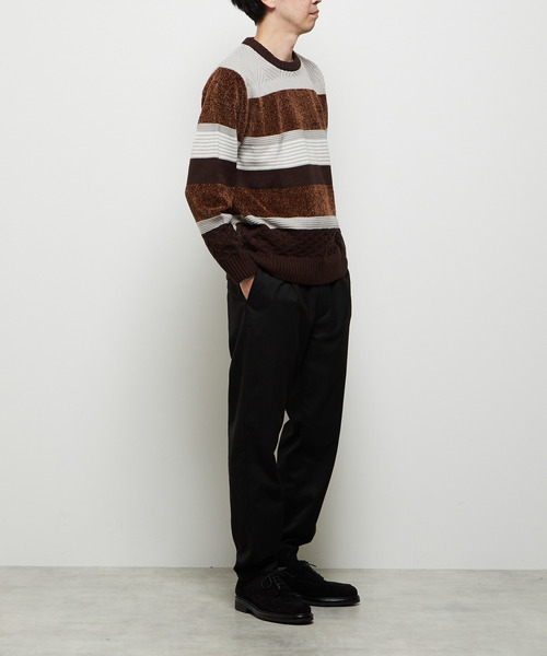 MEN'S MELROSE(メンズメルローズ)の「【MASTER FRAME/マスターフレーム】モール切り替えランダムボーダーニット(ニット/セーター・メンズ・ナチュラル/ブラウン/ネイビー・3/4)」の7枚目の写真