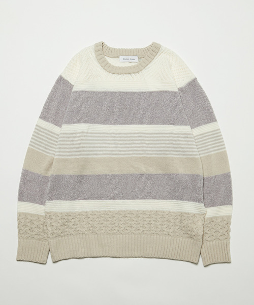 MEN'S MELROSE(メンズメルローズ)の「【MASTER FRAME/マスターフレーム】モール切り替えランダムボーダーニット(ニット/セーター・メンズ・ナチュラル/ブラウン/ネイビー・3/4)」の16枚目の写真