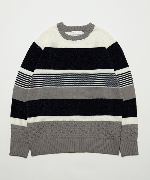 MEN'S MELROSE(メンズメルローズ)の「【MASTER FRAME/マスターフレーム】モール切り替えランダムボーダーニット(ニット/セーター・メンズ・ナチュラル/ブラウン/ネイビー・3/4)」の18枚目の写真