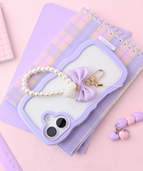 Hamee（ハミィ）の「PHONEAR フレアリボンパール ストラップ（キーホルダー・レディース・ブルー/ベージュ/パープル/ピンク・FREE）」の3枚目の写真