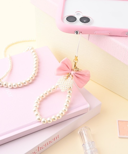 Hamee（ハミィ）の「PHONEAR フレアリボンパール ストラップ（キーホルダー・レディース・ブルー/ベージュ/パープル/ピンク・FREE）」の4枚目の写真