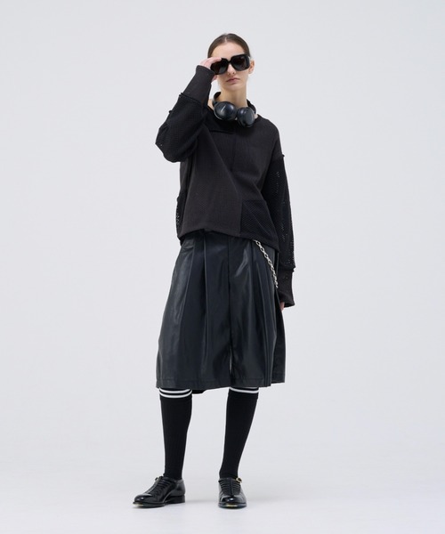 【yuuyuu5360】ロングスリーブパッチワークスウェット MESH SWITCHING PATCHWORK LONG SLEEVE-T/メッシュスイッチング