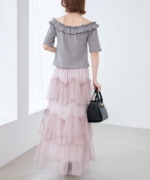 MAJESTIC LEGON（マジェスティックレゴン）の「チュールギャザーティアードスカート（スカート・レディース・ブラック/グレー/アイボリー/チャコールグレー/ピンクベージュ/ホワイト系その他/ブラック系その他・MEDIUM/SMALL/X-SMALL）」の12枚目の写真
