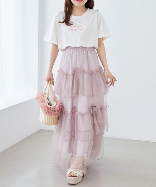 MAJESTIC LEGON（マジェスティックレゴン）の「チュールギャザーティアードスカート（スカート・レディース・ブラック/グレー/アイボリー/チャコールグレー/ピンクベージュ/ホワイト系その他/ブラック系その他・MEDIUM/SMALL/X-SMALL）」の13枚目の写真