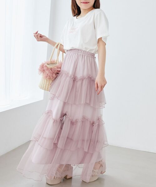 MAJESTIC LEGON（マジェスティックレゴン）の「チュールギャザーティアードスカート（スカート・レディース・ブラック/グレー/アイボリー/チャコールグレー/ピンクベージュ/ホワイト系その他/ブラック系その他・MEDIUM/SMALL/X-SMALL）」の14枚目の写真