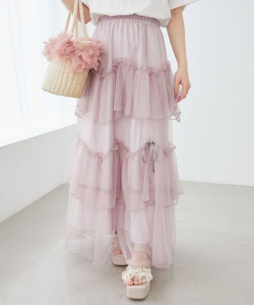 MAJESTIC LEGON（マジェスティックレゴン）の「チュールギャザーティアードスカート（スカート・レディース・ブラック/グレー/アイボリー/チャコールグレー/ピンクベージュ/ホワイト系その他/ブラック系その他・MEDIUM/SMALL/X-SMALL）」の16枚目の写真