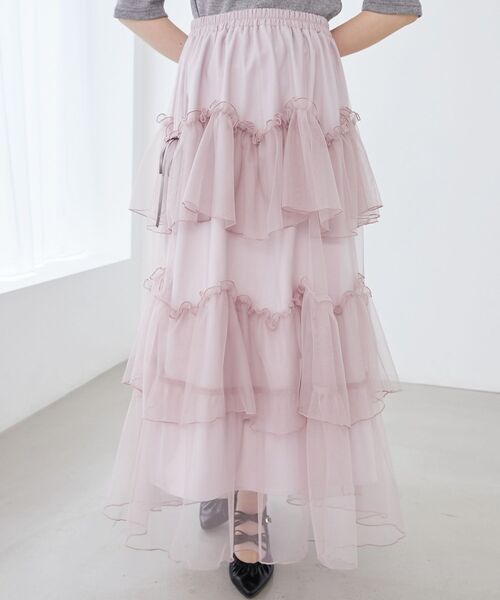 MAJESTIC LEGON（マジェスティックレゴン）の「チュールギャザーティアードスカート（スカート・レディース・ブラック/グレー/アイボリー/チャコールグレー/ピンクベージュ/ホワイト系その他/ブラック系その他・MEDIUM/SMALL/X-SMALL）」の17枚目の写真
