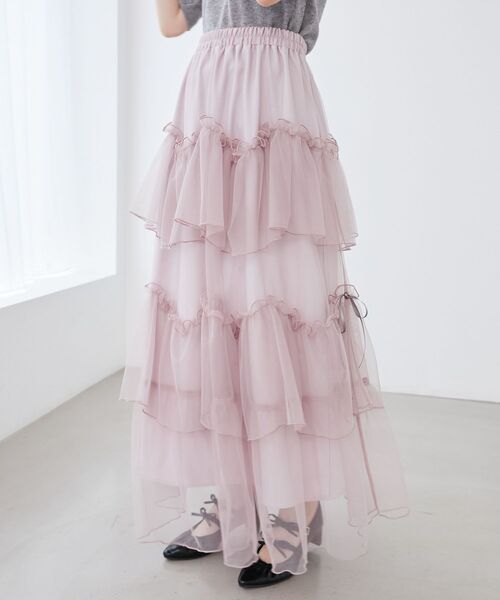 MAJESTIC LEGON（マジェスティックレゴン）の「チュールギャザーティアードスカート（スカート・レディース・ブラック/グレー/アイボリー/チャコールグレー/ピンクベージュ/ホワイト系その他/ブラック系その他・MEDIUM/SMALL/X-SMALL）」の18枚目の写真