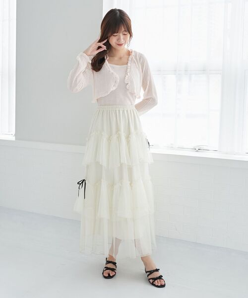 MAJESTIC LEGON（マジェスティックレゴン）の「チュールギャザーティアードスカート（スカート・レディース・ブラック/グレー/アイボリー/チャコールグレー/ピンクベージュ/ホワイト系その他/ブラック系その他・MEDIUM/SMALL/X-SMALL）」の20枚目の写真