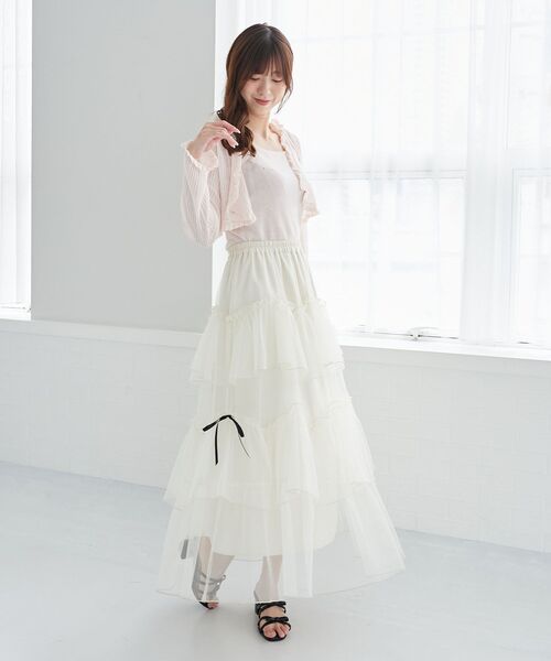 MAJESTIC LEGON（マジェスティックレゴン）の「チュールギャザーティアードスカート（スカート・レディース・ブラック/グレー/アイボリー/チャコールグレー/ピンクベージュ/ホワイト系その他/ブラック系その他・MEDIUM/SMALL/X-SMALL）」の21枚目の写真