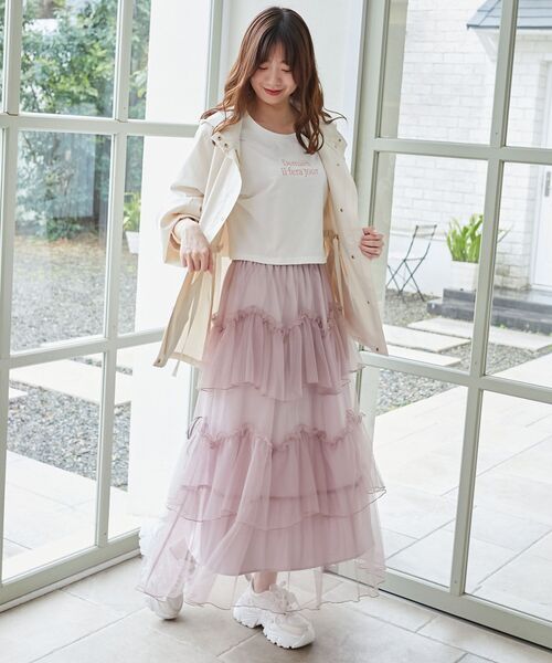 MAJESTIC LEGON(マジェスティックレゴン)の「チュールギャザーティアードスカート(スカート・レディース・ブラック/グレー/アイボリー/チャコールグレー/ピンクベージュ/ホワイト系その他/ブラック系その他/ホワイト系その他2/ブラック系その他2・MEDIUM/SMALL/X-SMALL)」の10枚目の写真