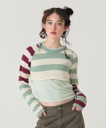 クロップド丈 ボーダーニットプルオーバー TINA:JOJUN
