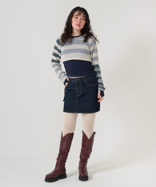 TINA:JOJUN(ティーナジョジュン)の「クロップド丈 ボーダーニットプルオーバー TINA:JOJUN(ニット/セーター・レディース・パープル/ブルー・M)」の5枚目の写真