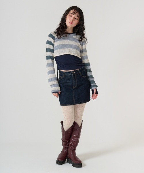 TINA:JOJUN(ティーナジョジュン)の「クロップド丈 ボーダーニットプルオーバー TINA:JOJUN(ニット/セーター・レディース・パープル/ブルー・M)」の4枚目の写真