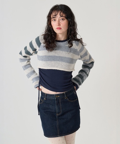 TINA:JOJUN(ティーナジョジュン)の「クロップド丈 ボーダーニットプルオーバー TINA:JOJUN(ニット/セーター・レディース・パープル/ブルー・M)」の17枚目の写真