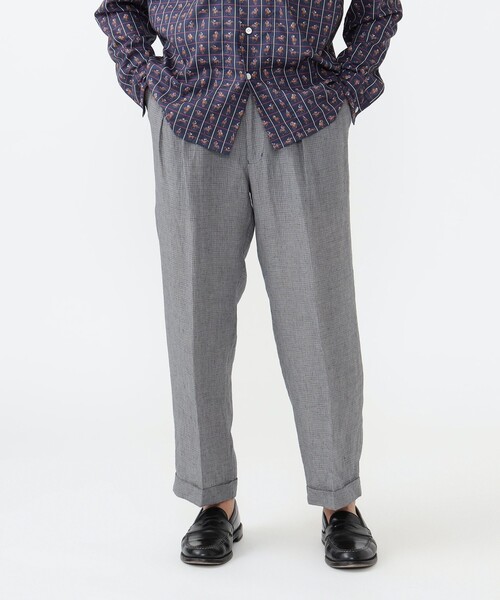 BEAMS PLUS(ビームスプラス)の「2プリーツ リネン チェック トラウザーズ(スラックス・メンズ・ブラウン/グレー・S/L/M)」の5枚目の写真